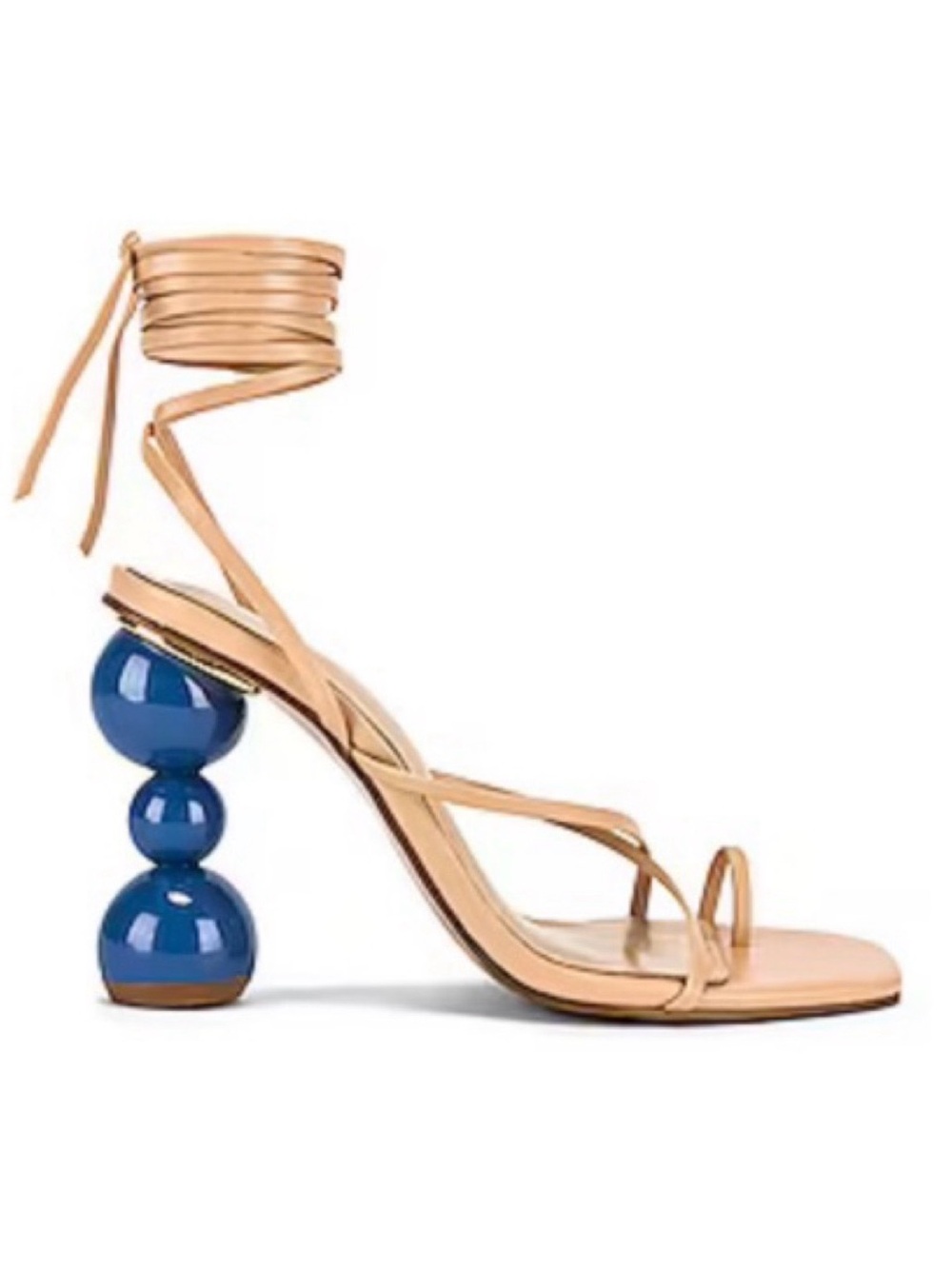 Song of Style Nude Strappy Sandal with Blue Sphere Heel